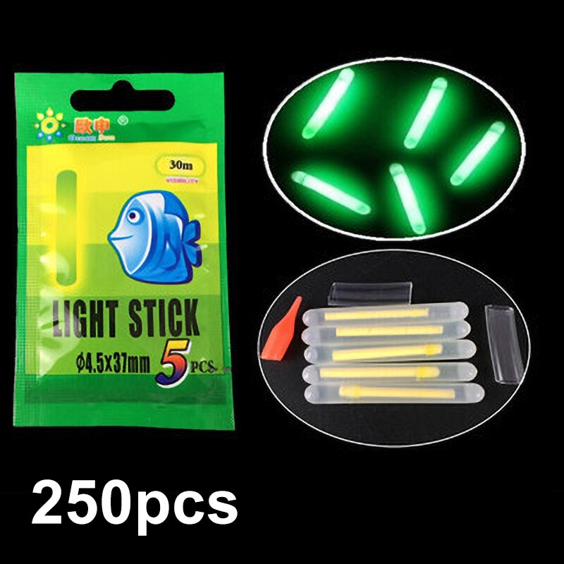 250Pcs/50 Zakken 4.5*37Mm 3.0*25Mm Chemische Licht Vissen Sticks Glow Sticks Fluorescerende vissen Licht Sticks Vis Aas Alarm Tool