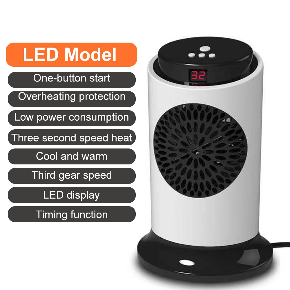 1000W LED Display Electric Fan Heater With Remote Control Energy Efficient 3 Speed Ajustable Timing Home Heating Warm Air Fan: Digital display
