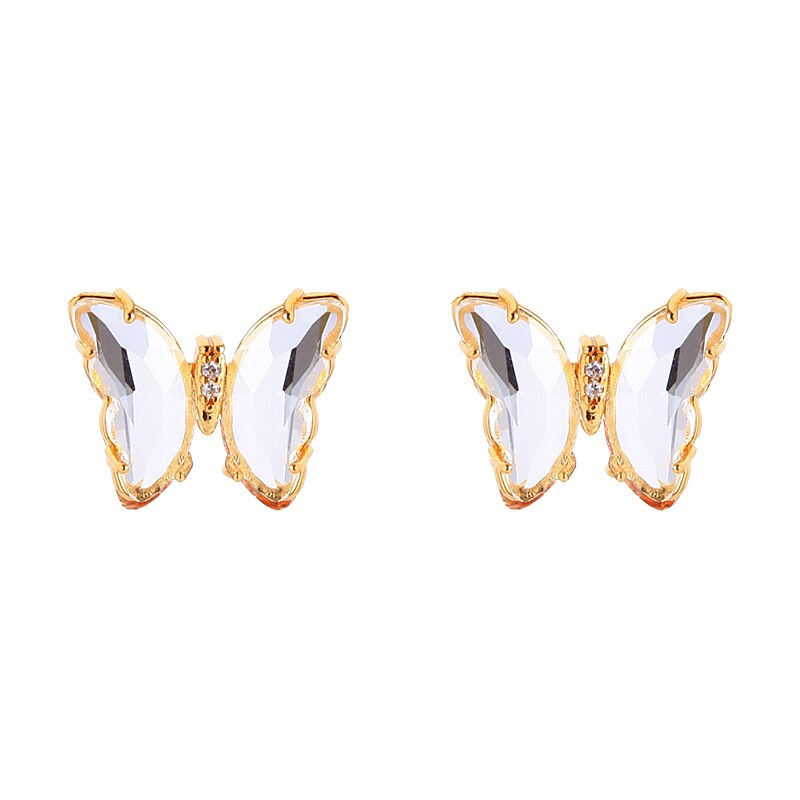 Kissme prachtige veelkleurige glazen vlinder sieradenset voor vrouwen, goudkleurige messing insectenoorbellen, kettingen en ringen: Witte glazen oorbellen