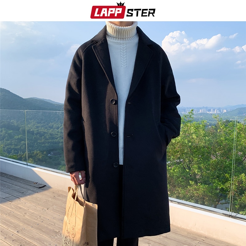 LAPPSTER Männer Koreanische Winter Jacke Mäntel Wolle Mantel Herren Übergroßen Harajuku Mantel Männlichen Japanischen Streetwear Jacken