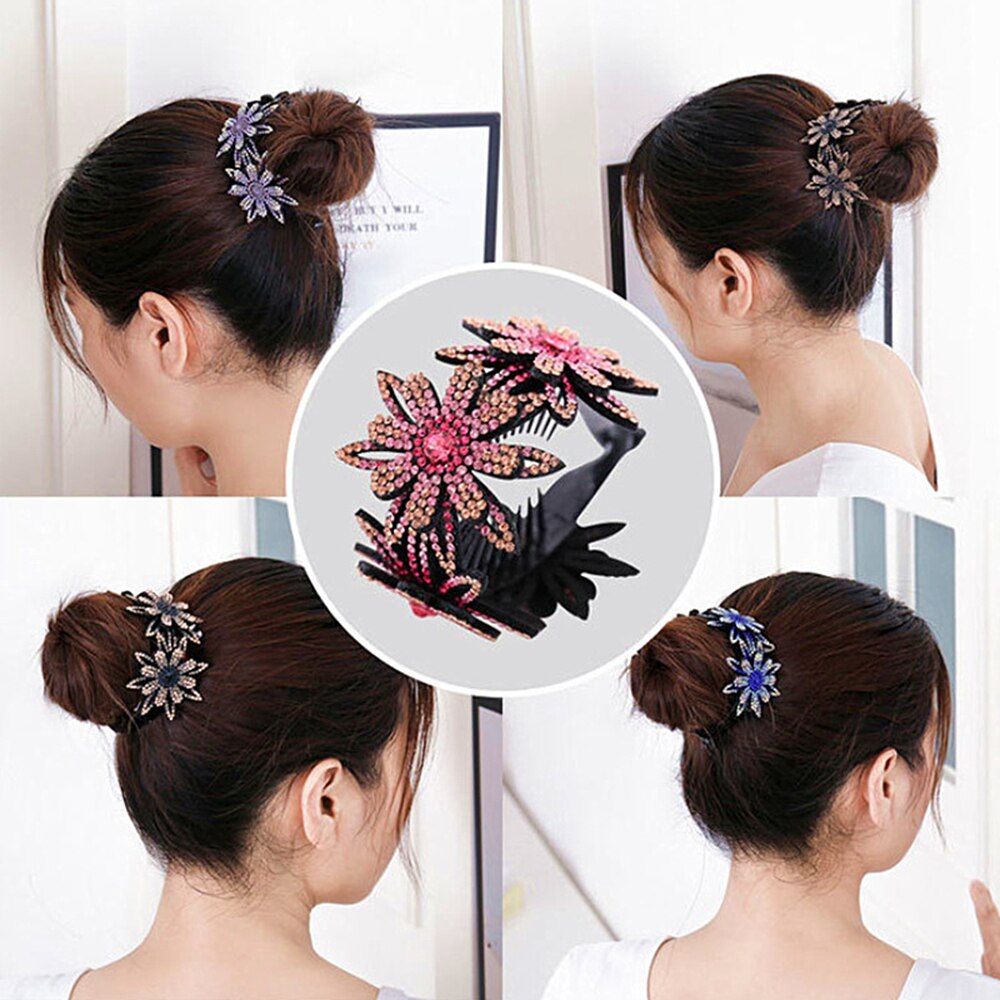 Koreaanse Rhinestone Haar Broodje Maker Klauwen Kooi Vrouwen Crystal Hair Clips Haarspelden Paardenstaart Houder Hoofddeksels Haar Accessoires