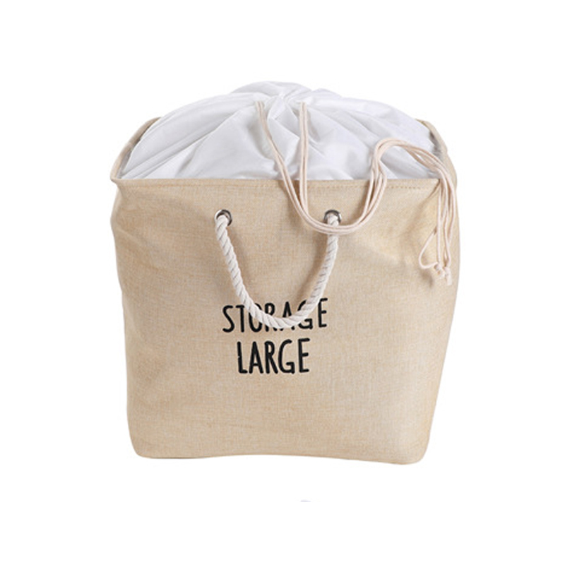 Cesta grande de tela para guardar ropa, cesta cuadrada para la colada, con cordón, organizador de libros, ropa, juguetes: Beige / L