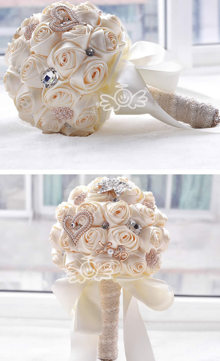 AYiCuthia 1Piece Custom Ivory Bridal Wedding Bouquets Stunning Pearls Beaded Crystal Wedding Bouquets S19