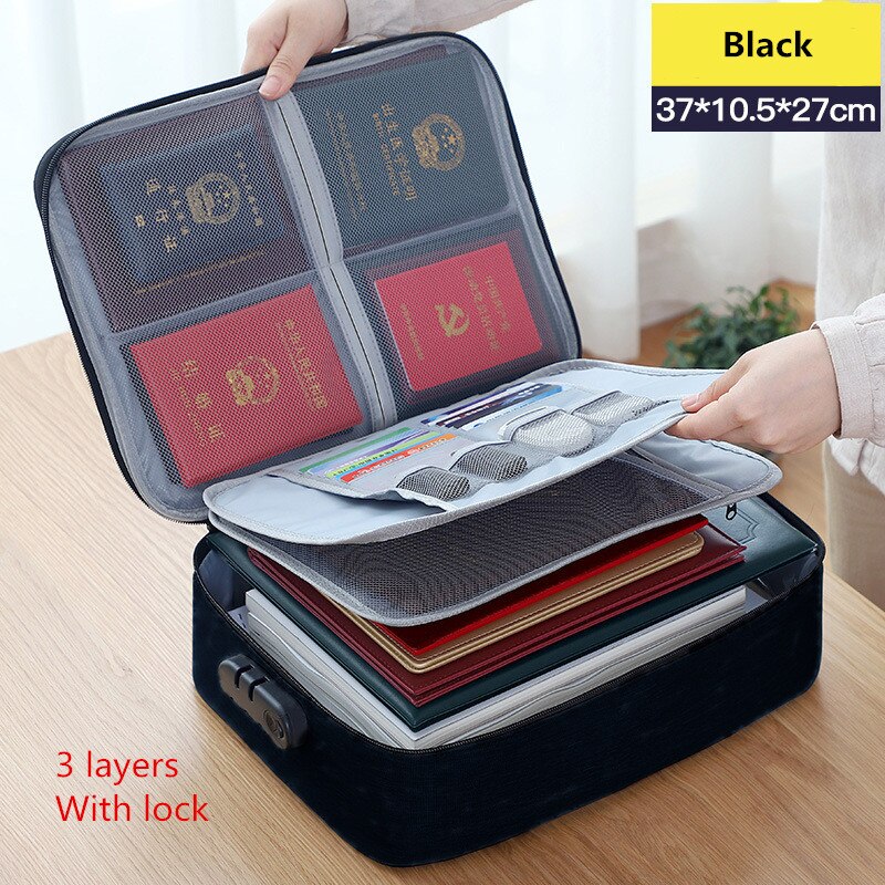 Large Briefcase Document Bag Waterproof Business Official Seal Organizer Files Folder Ticket Card Travel Office Accessories Item: H Black