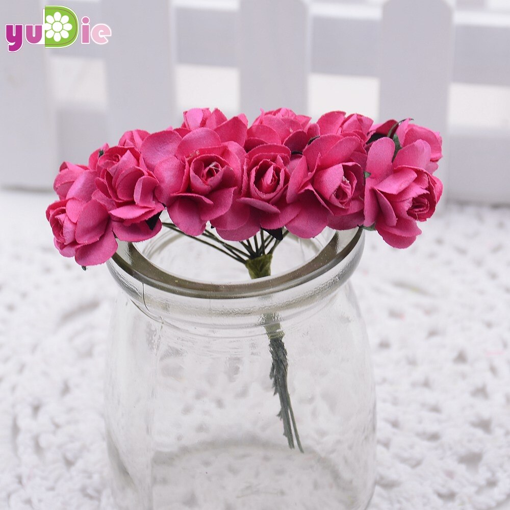 12 stk/parti 1.5cm mini papir rose blomster bukett bryllup dekorasjon papir blomst til gjør-det-selv scrapbooking blomster papir billige blomster