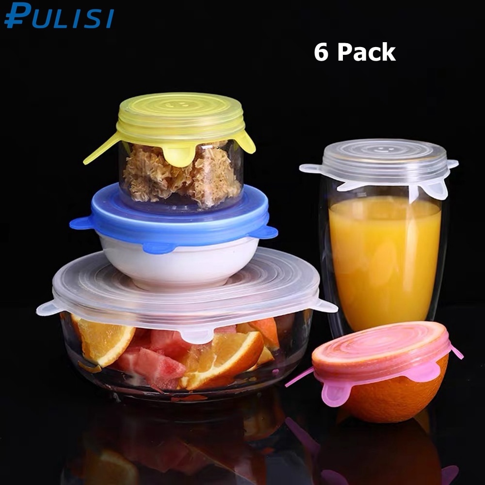 6pcs Silicone Stretch Lid Reusable Stretch Lids Fit Round Square Bowls Seal Vacuum Stretch Lid Wrap Organization Dishwasher Safe