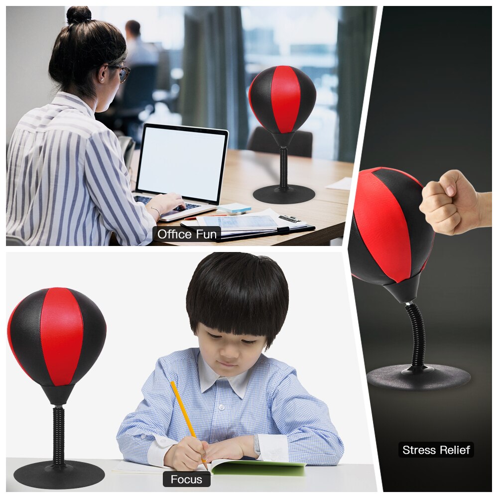 Inflatable Desktop Speed Ball with Strong Suction Cup and Inflation Pump Boxing Punching Bag Stress Buster Relief
