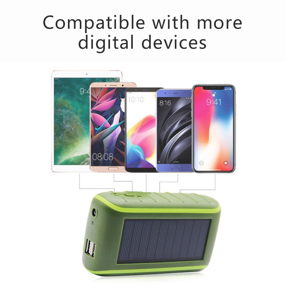 Solar Hand Crank Power Bank For Samsung S10 Waterproof Solar LED Portable Dual USB PowerBank 6000/8000mAh External Battery Pack