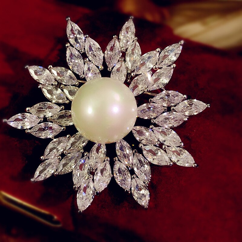 Broschen für damen,  s925 imitationsperlen, zirkonia, schneeflocken-schalnadel, brosche, korsagen, edler schmuck