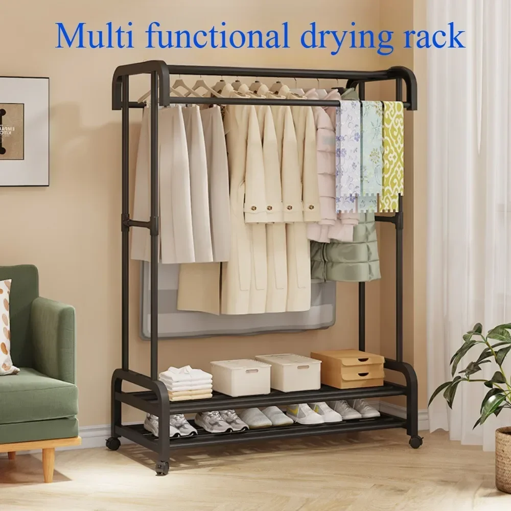 Porte-vêtements grand cintre Simple multicouche support de séchage au sol support de séchage ménage mobile intérieur roulant cintre