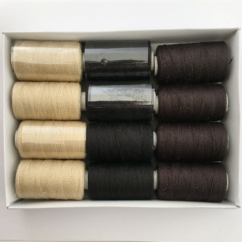 100 rolls BLACK hair weaving thread sewing cotton thread with 1 piece C curved needle