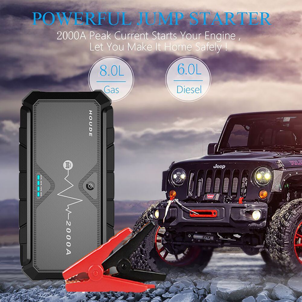 Car Jump Starter 2000A Car Buster 12V Vehicle Car Starter Power Bank Auto Booster Battery Emergency Battery Powerful LED Light
