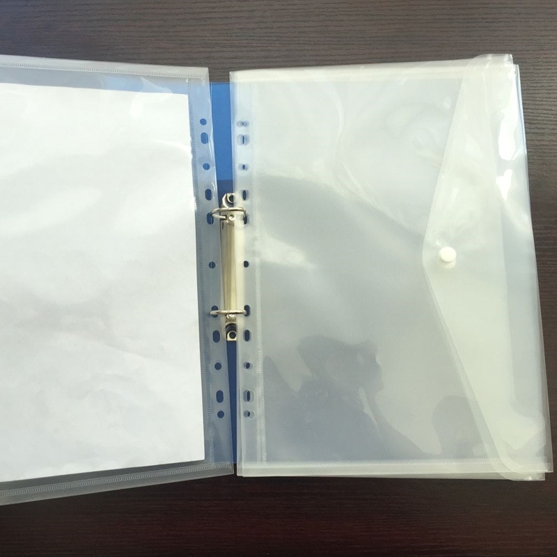 A4 transparente dokumentopbevaringsposer 11- huls plastkonvolutmappefilpose med trykknap arkivskoletestpapirholder