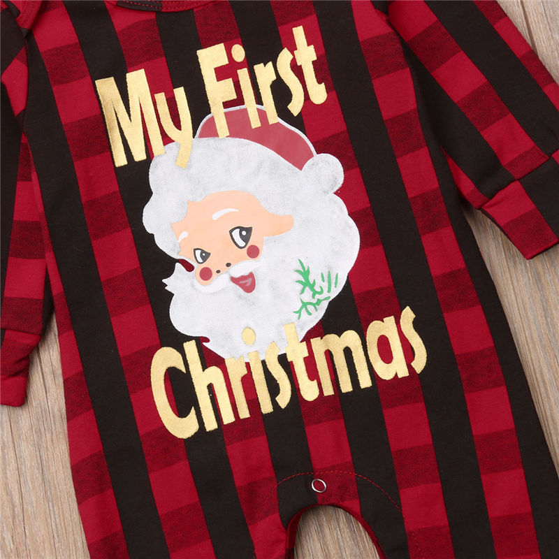 Emmababy MY First Christmas Baby Boy Girl Unisex Romper Plaid Clothes Outfits Leisure Child Girl Christmas Rompers