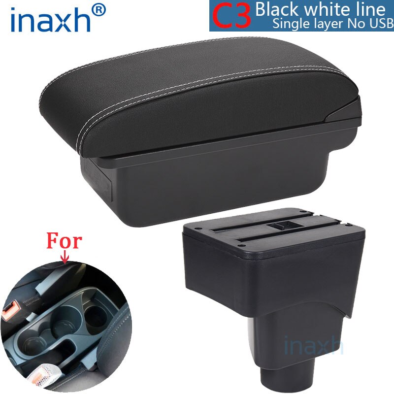 Accoudoir pour FORD EcoSport, pièces de rénovation, boîte de rangement intérieure 3USB, installation Simple, accoudoir de voiture: C3 Black white NOUSB