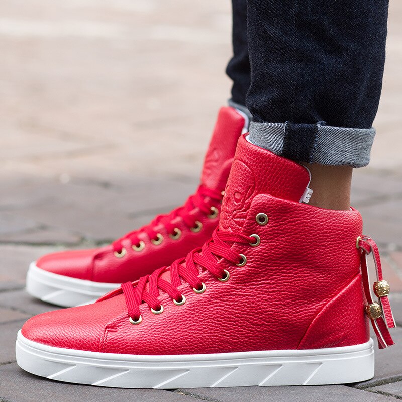 Men's White Skateboarding Shoes High Top Flats Sneakers Breathable Street Sports Shoes Hip Hop Walking Shoes Chaussure Homme