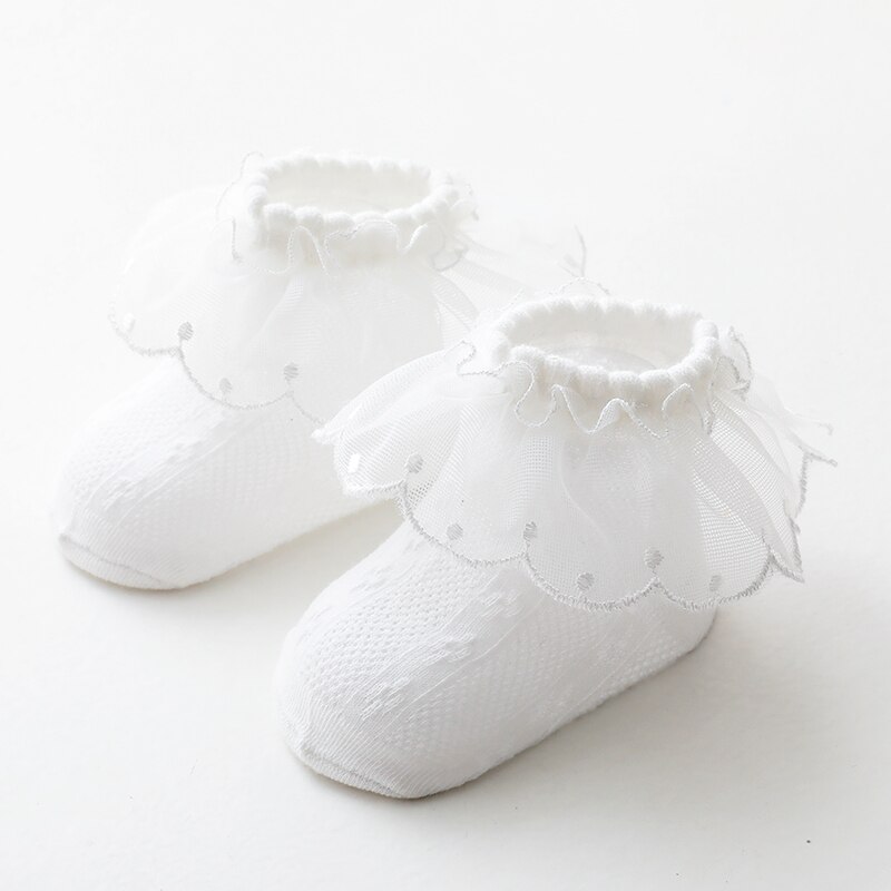 Pasgeboren Baby Sokken Voor Meisjes Schattige Kant Ruche Baby Meisjes Sokken Mesh Ademend Baby Tulle Sokken Voor 1 2 3 4 5 6 7 8 Y: white / S(0-12 Month)