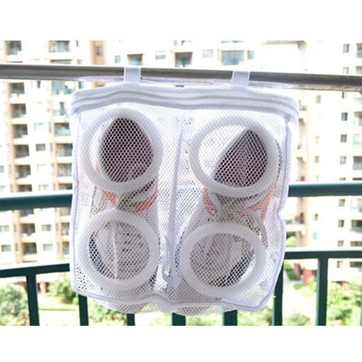 Laundry Bag Mesh Sack with Sling Padded Shoe See-Through Cover Travel Washing Pocket Bar Drying Tools Dry Clothes Pouch