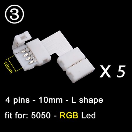 5 pcs 2 pin/4 pin L/T/X Shape LED Strip Light Connector Corner Right Angle 8mm/10mm 5050/3528 SMD Solderless LED Ribbon Adapter: 4Pin RGB L Shape