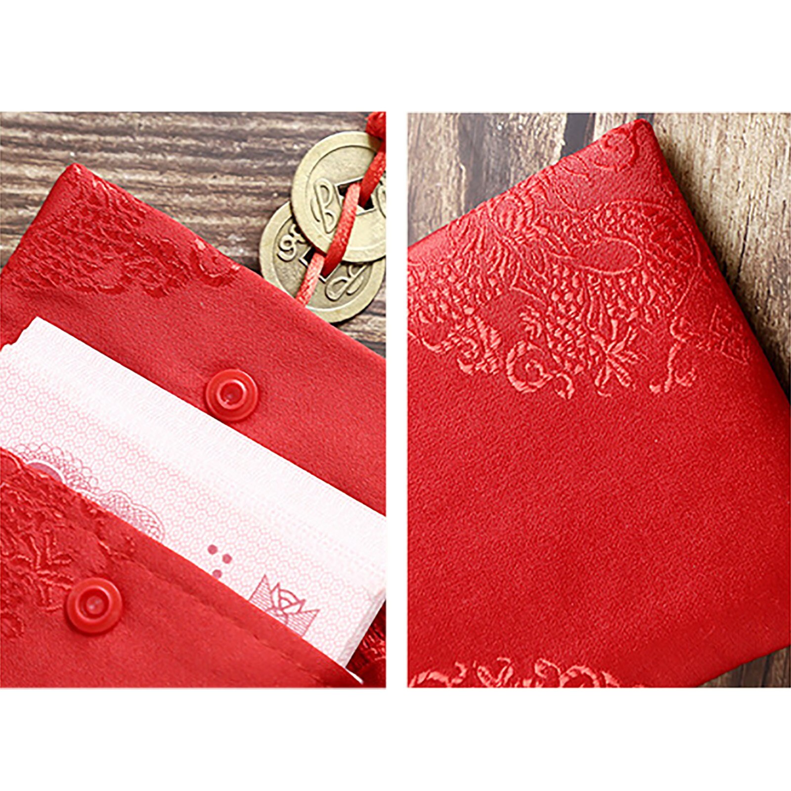 Red Purse Silk Birthday Embroidery Pattern Red 6Pcs/Set Brocade Fabric Year Card Envelope Year Red Envelope