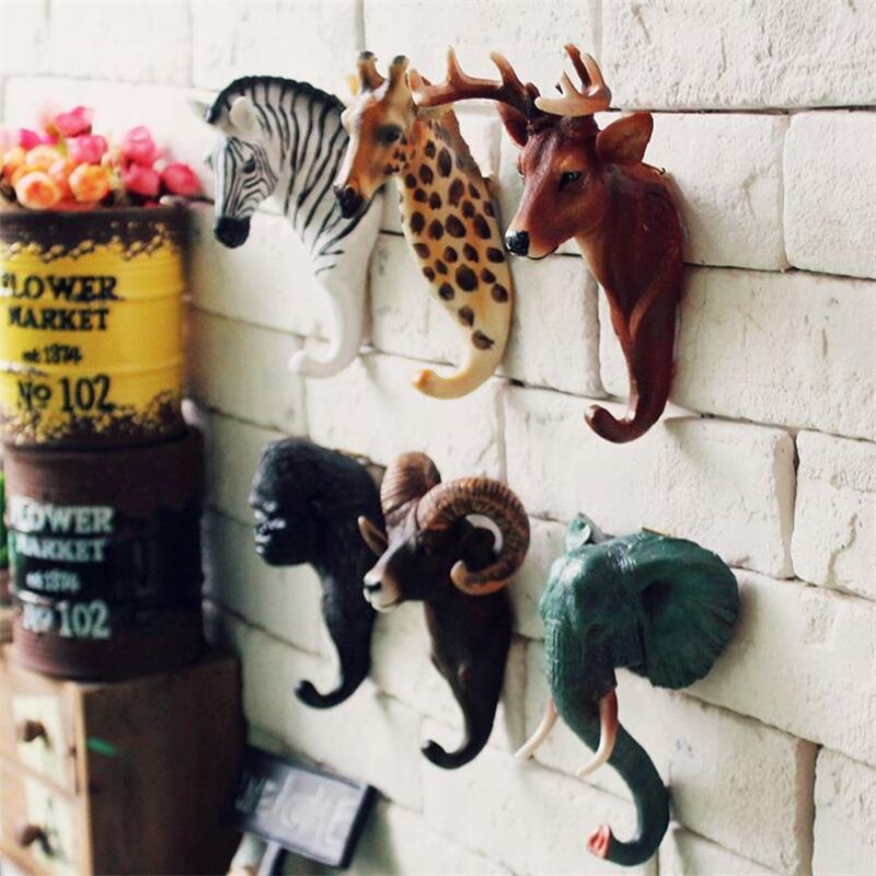 Ganchos de resina para colgar ropa, anzuelos de animales, antílope, cebra, elefante, jirafa, orangután, decoración de pared, 1 ud.
