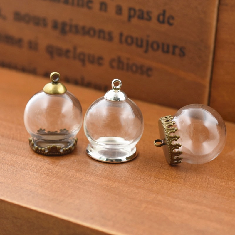 5set 20*15mm hollow glass globe with setting base beads cap set orb glass vials pendant glass bottle jewelry pendant