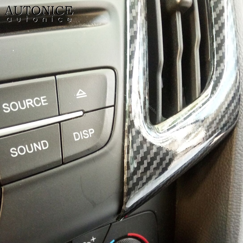 Para Ford Focus MK3 color de fibra de carbono Interior salpicadero Aire acondicionado Ventilación Trim 2 uds ABS