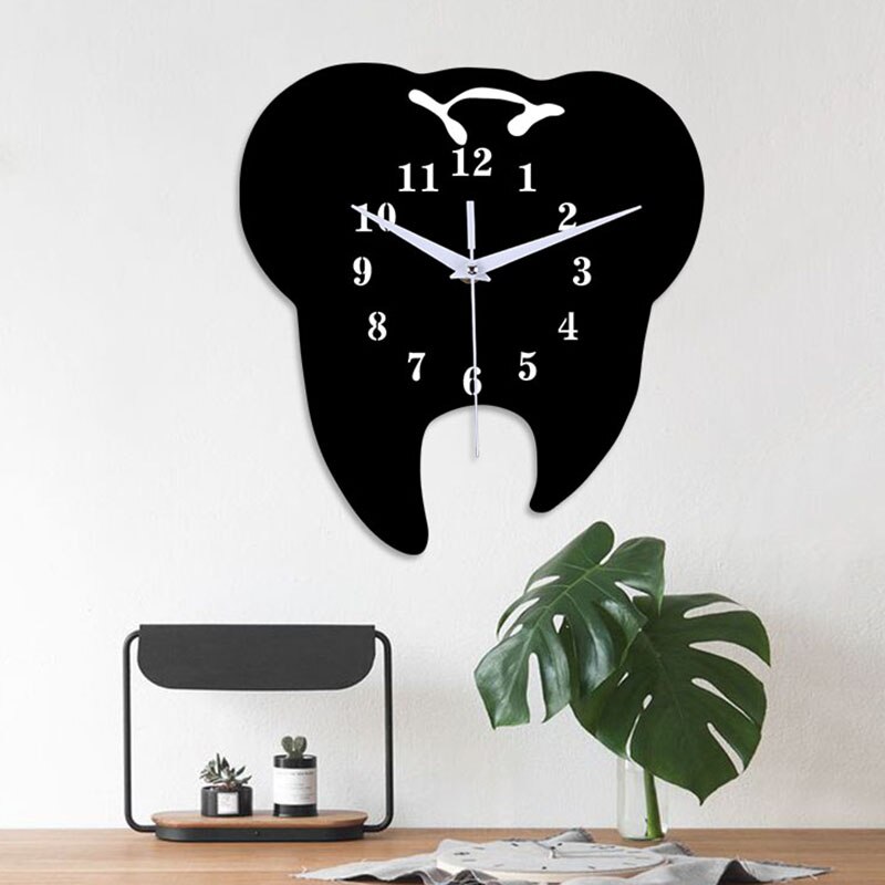 Timelike Tooth-Shaped Wall Clock Dental Ornament Wall Clock 3D Acrylic Mirror Wall Sticker Home Decor