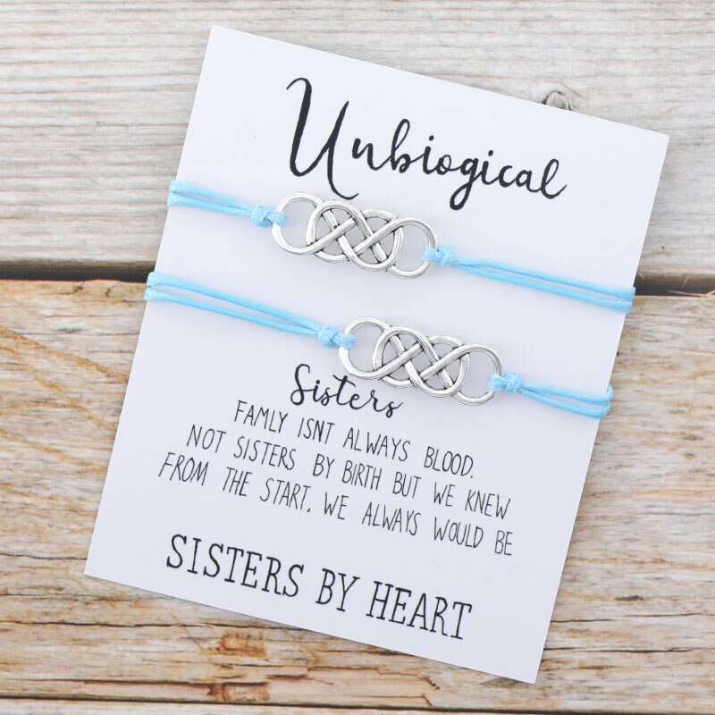 Unbiological Sister Bracelet Set Best Friend Matching Infinity Friendship Bracelet Soul Sister Friend BFF Bracelet Jewelry: Sky Blue