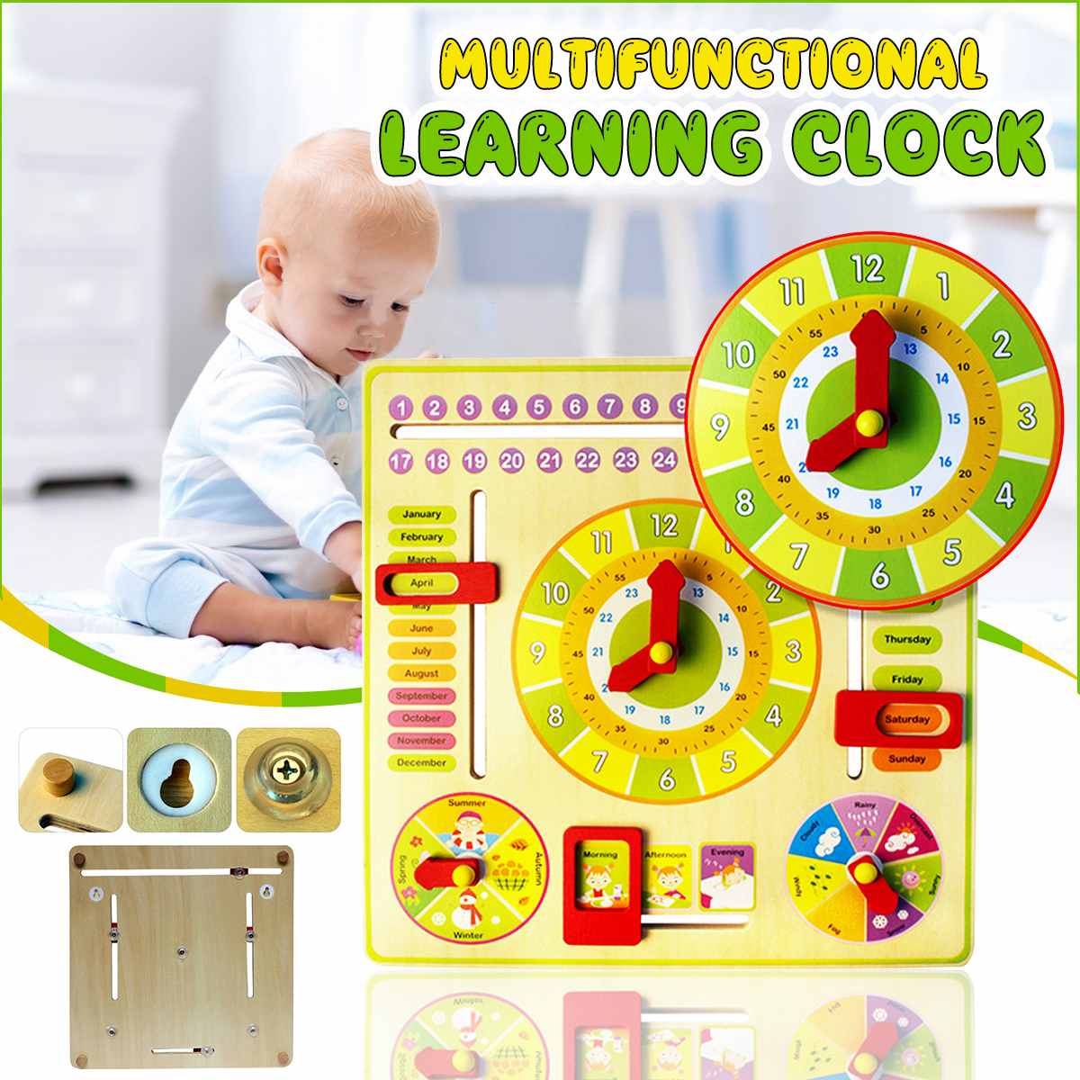 Wooden Multifunction Toy Weather Season Calendar Clock Cognition Preschool Parent-Child Early Education Toy For BABY Children