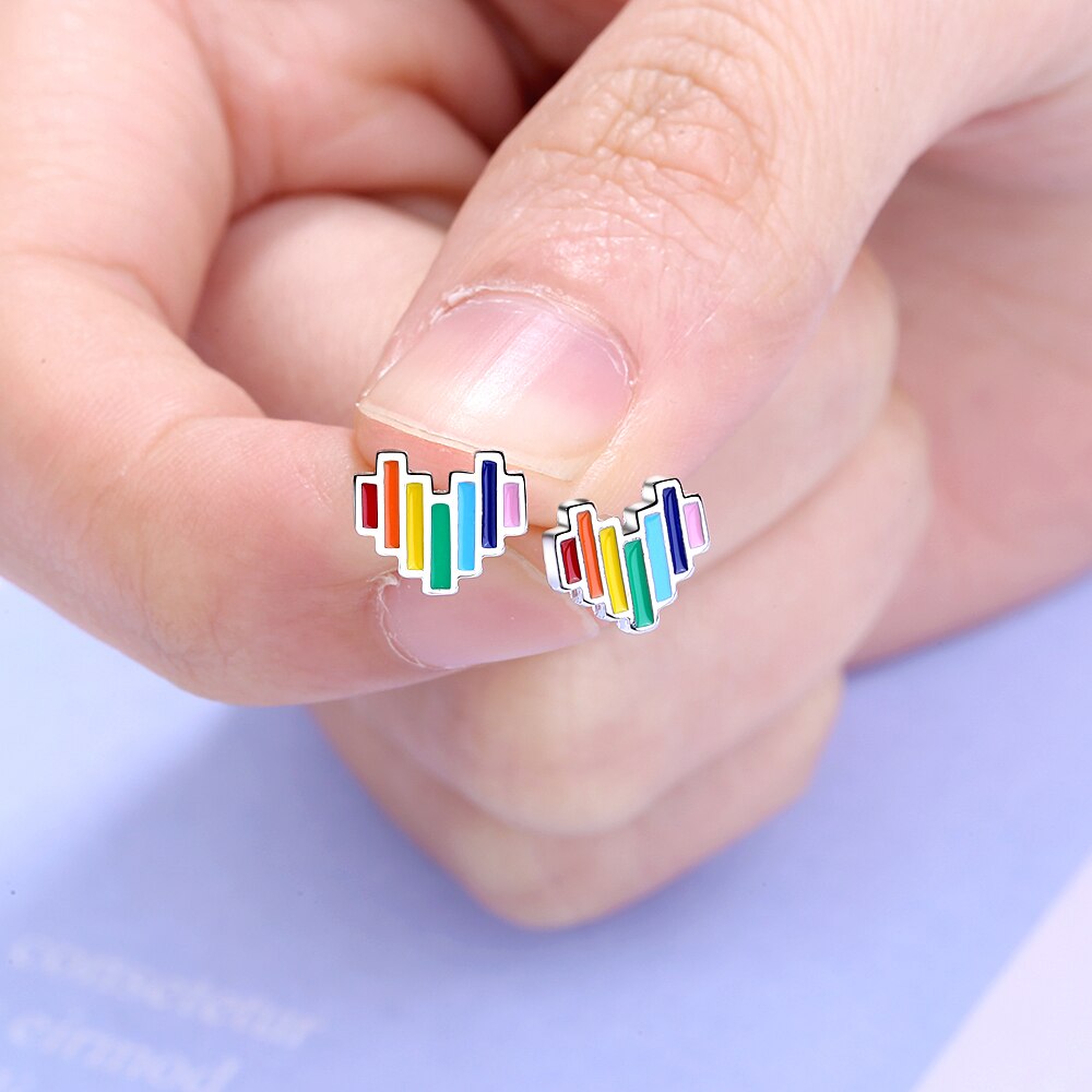 925 Sterling Silber Nette Regenbogen Herz Zucht Ohrringe Für jugendlich Mädchen Freund Kind Dame Schmuck S-E957