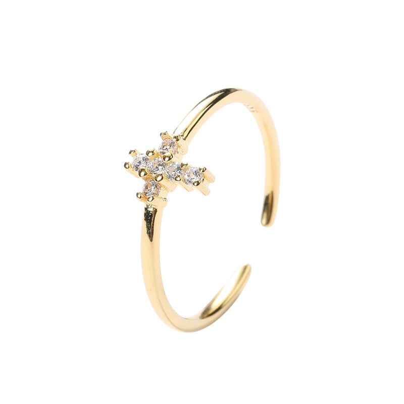 Peri'sBox CZ Stone Cross Ring 925 Sterling Silver Stackable Rings for Women Minimalist Gold Ring Dainty Jewelry Adjustable