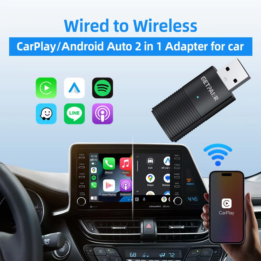 GetPairr Wireless CarPlay Dongle Android Auto Mini Adapter Plug And Play WiFi Fast Connect Universal For Cars with Wired Carplay