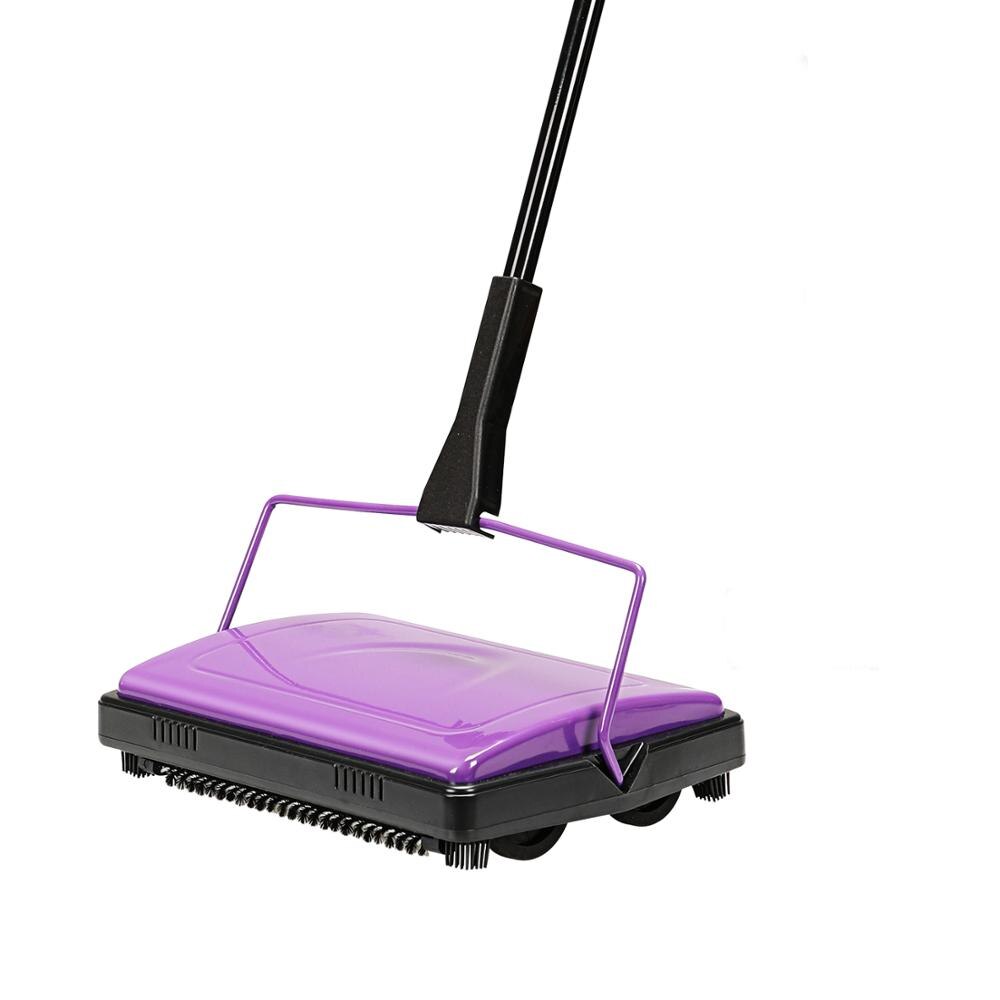Escoba automática de empuje manual para limpieza del hogar, barredora de suelos y alfombras para oficina, limpiador de restos de polvo con cepillo, Cleanhome: Purple