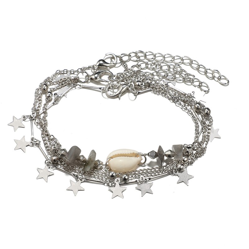 Tocona-pulsera en capas de concha de estrella plateada para mujer, Cadenas de Metal, dijes, pulsera para tobillo, joyería para 6968