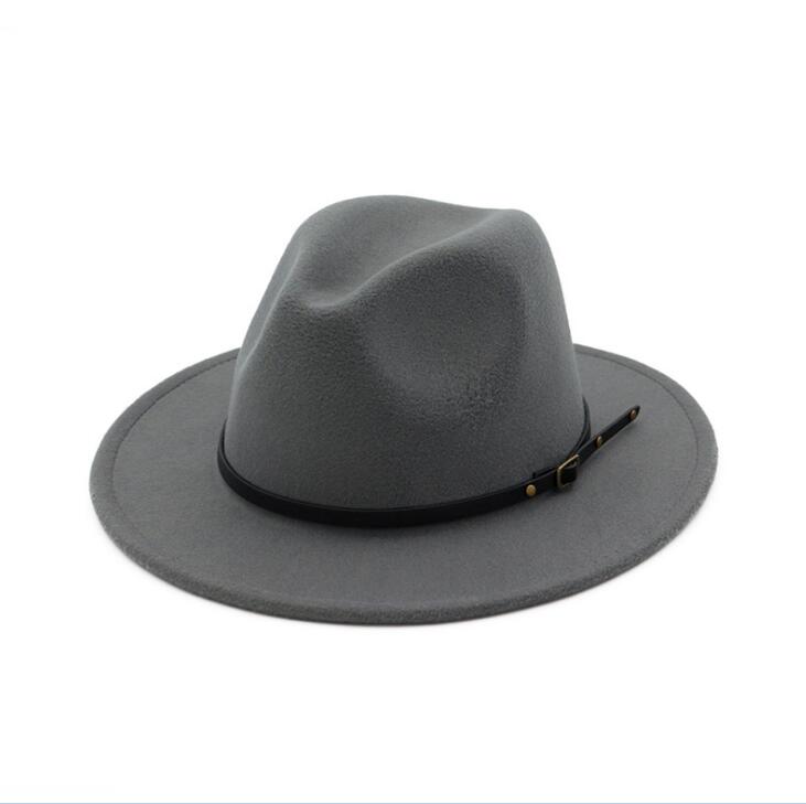 Uldfilt fedora hat kasket bred kant med bælte damer trilby chapeu feminino hat kvinder mænd jazz kirke gudfar sombrero kasketter  h3: Lysegrå