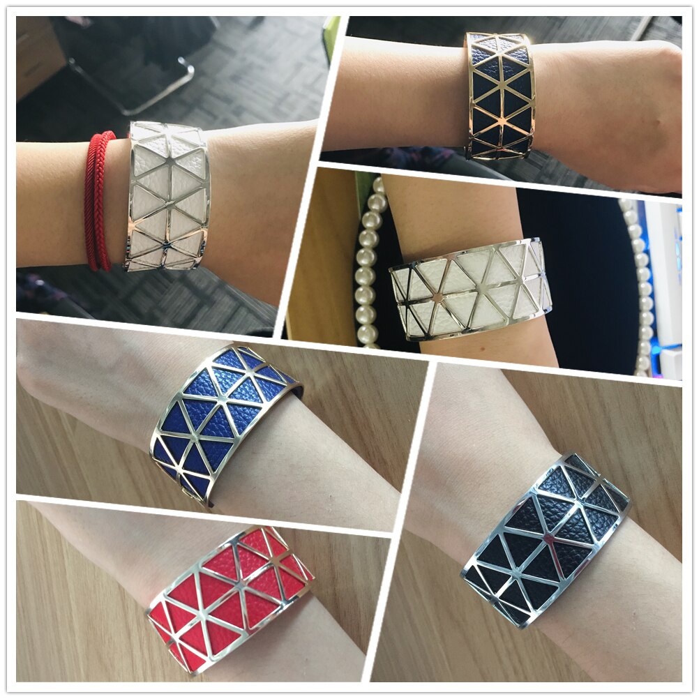 Teamer, pulsera hueca de cuero de PU, brazalete de Georgette, joyería india, Manchette para mujer , bisutería de muñeca para hombres