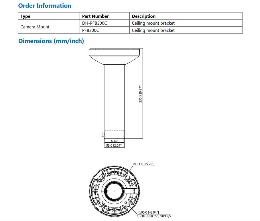 1PCS/PACK or More DH PFB300C Ceiling Mount Bracket DH-PFB300C CCTV Accessory for IR PTZ IP Dome Network Camera Security Camera