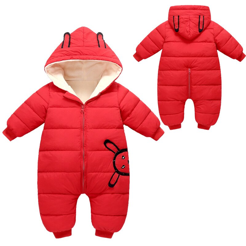 Overalls Winter Jumpsuit Pasgeboren Plus Fluwelen Snowsuit Sneeuw Slijtage Jas Jongen Warme Romper Down Katoen Meisje Kleding Bodysuit: Rood / 80CM