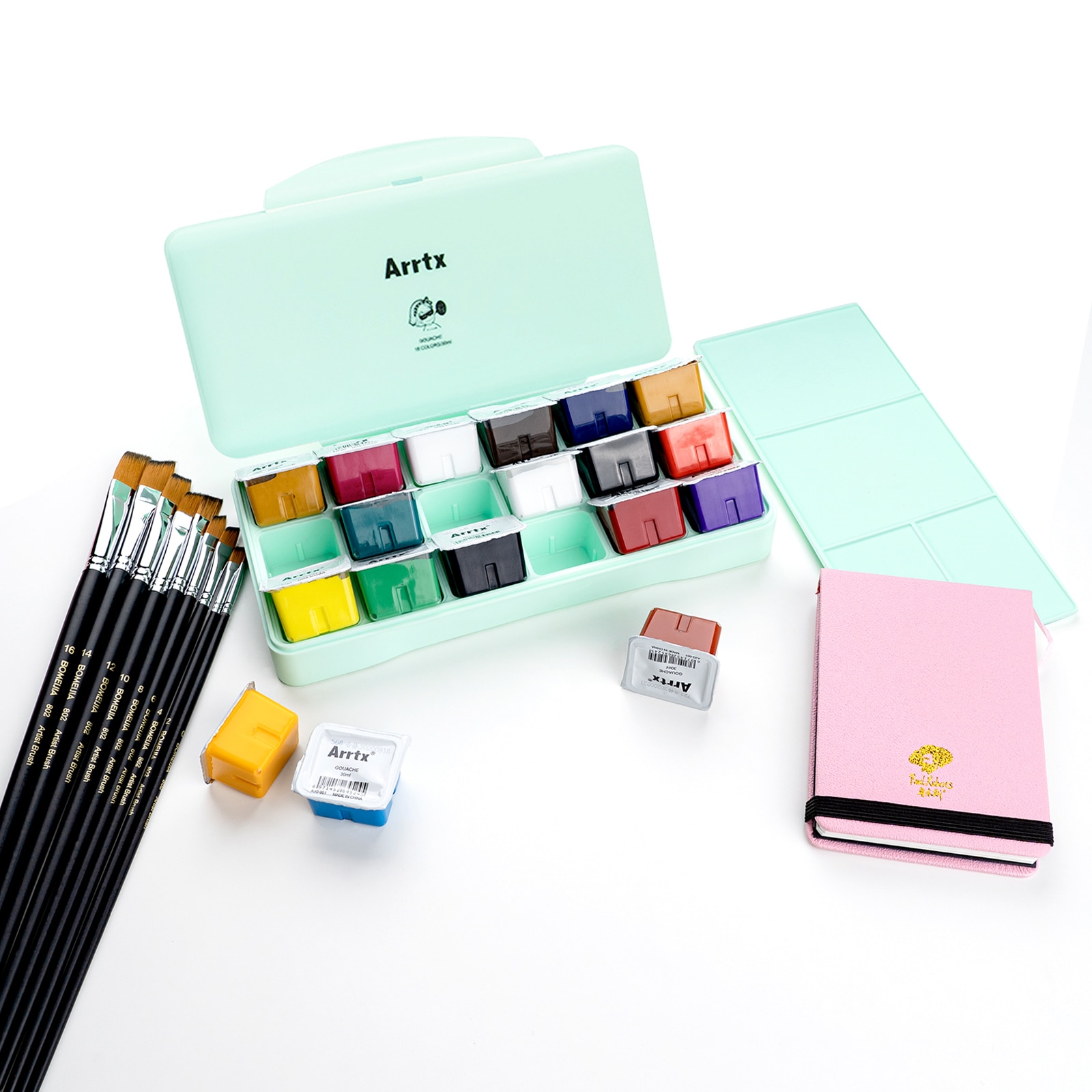 Arrtx – peinture Gouache 18 couleurs, 30ml, joli gobelet à gelée adapté aux artistes amateurs, avec jeu de tampons en papier aquarelle et de pinceaux