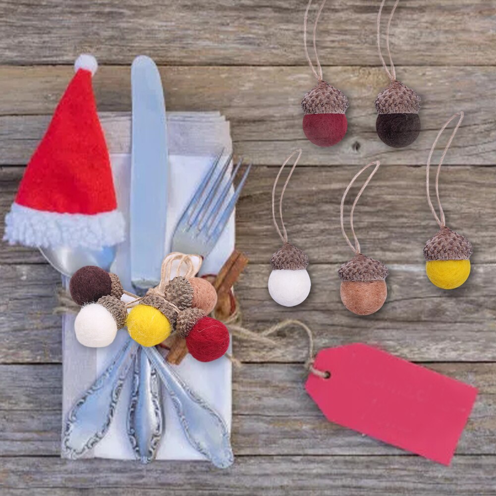 Adornos colgantes de bellota de fieltro de 30 piezas, bolas de fieltro de lana con cuerda de lino, árbol de Navidad de granja para decoración rústica, pared, en casa