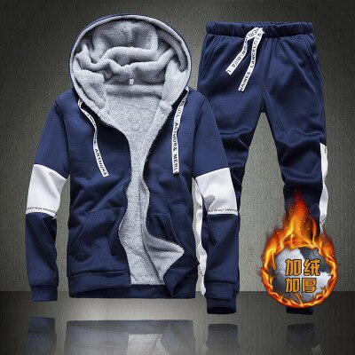 Winter Fleece Hoodies Mannen Sport Casual Hooded Warm Sweatshirts Mannelijke Dikker Trainingspak 2 Pc Mannen Moleton Masculino: D904 Blue / 3XL