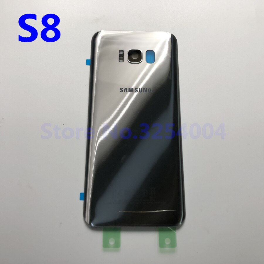 Rear Battery Door Case For Samsung Galaxy S8 G950 S8 + G955 S8 Plus Back Glass Housing Cover + Adhesive +Camera Glass Lens Frame: S8 Silver
