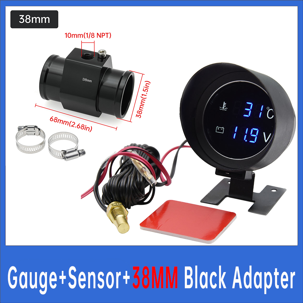 Car Water Temperature Gauge + Voltmeter With Water Temperature Sensor 2 in 1 LCD Car Digital Horizontal 12v 24v Accessories: Yellow