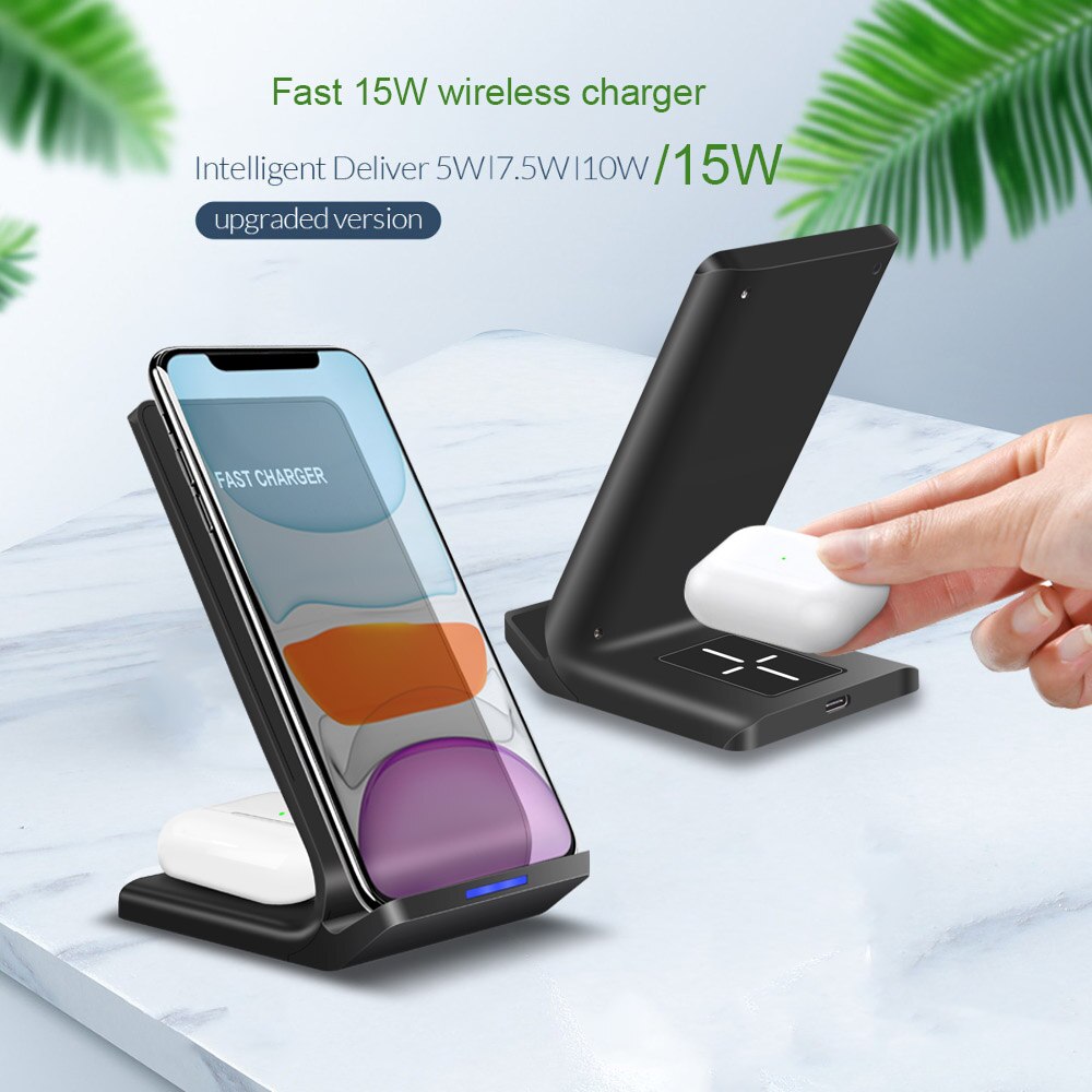 Fdgao 2 In 1 Draadloze Fast Charging Stand Dual Qi Lader 15W Voor Iphone 11 Xs Xr X 8 plus Airpods Pro Voor Samsung S20 S10 Knoppen