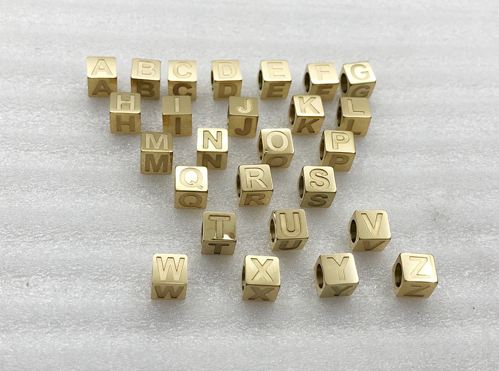 MYLONGINGCHARM 26pcs/per lot A-Z letter Beads 7x7mm Square beads Initial Beads Stainless Steel Alaphabet Bracelet Charms