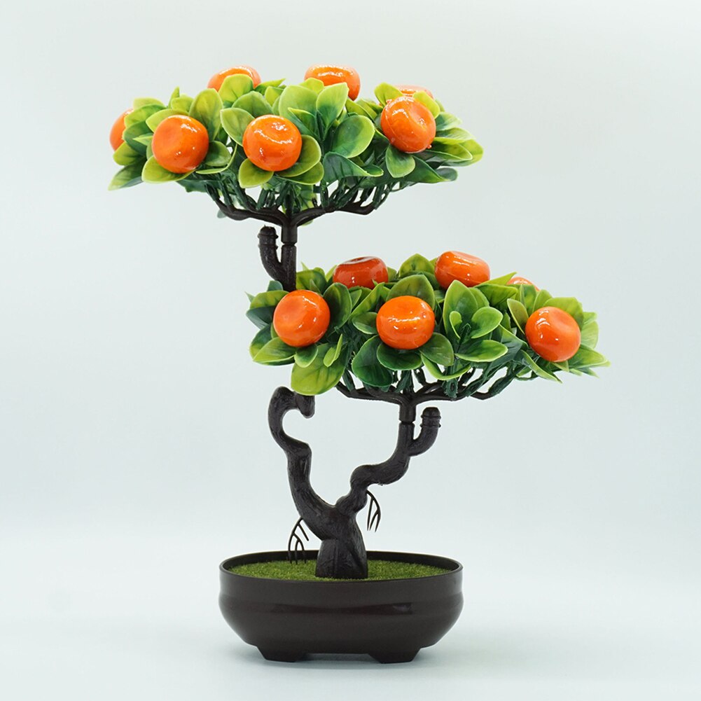 Plastic Artificial Fruit Tree Artificial Peach Orange Fruit Tree Artificial Plants Potted Bonsai Desktop Bonsai Home Decor