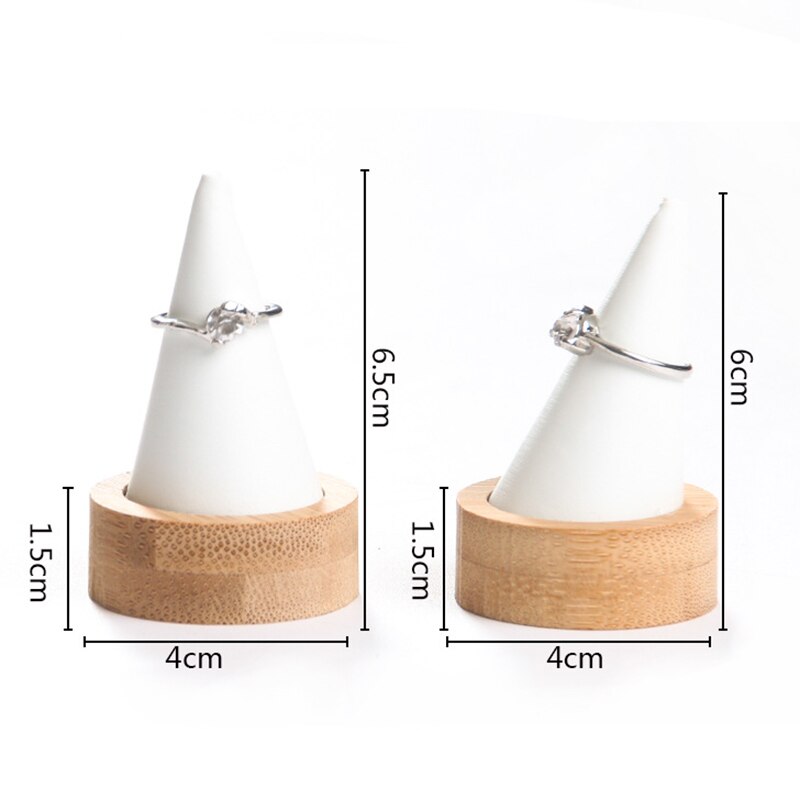 Bamboo White PU Fingertip Oblique Cone Ring Display Stand Case Ring Holder Jewelry Display Stand Ring Showcase Storage