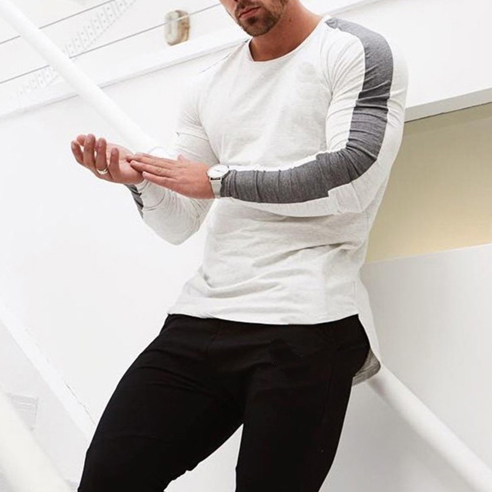 Moomphya streetwear side stripe herre t-skjorte tommelhull mansjetter t-skjorte menn hip hop t-skjorte morsomme t-skjorter slim fit t-skjorte homme