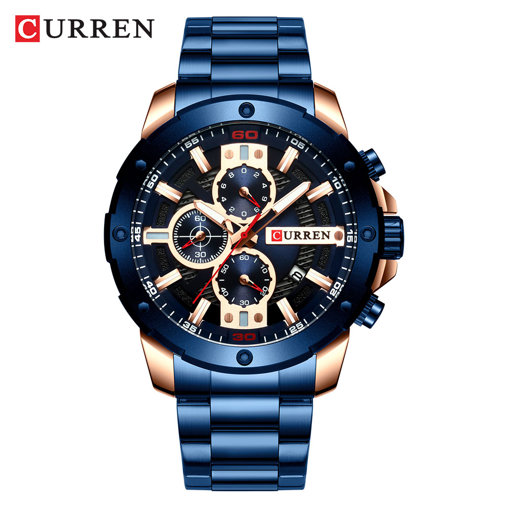 CURREN Sport Quartz heren Horloge Luxe Rvs Horloges Chronograaf Horloges voor Mannelijke Klok: blue watch